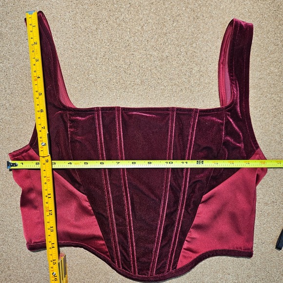 Vampy Red Burgundy Velvet Corset Top Goth Coquette Dark Fairy Whimsygoth Bustier - Picture 3 of 7